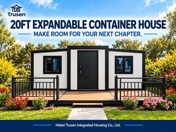 <b>20ft Expandable Container House with Front Deck and Railings</b>